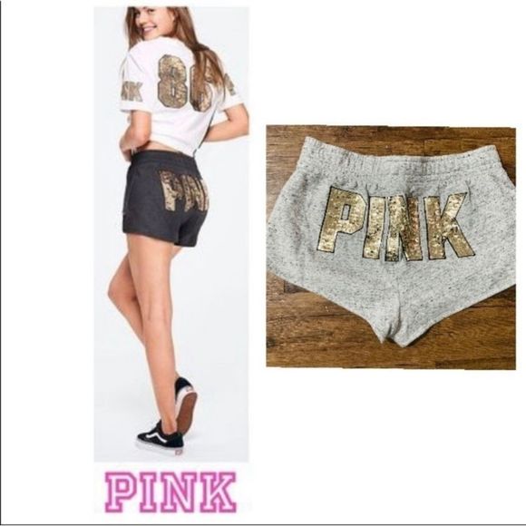 NEW PINK VS RETRO BLING GRAY SHORTS LARGE - Picture 1 of 8